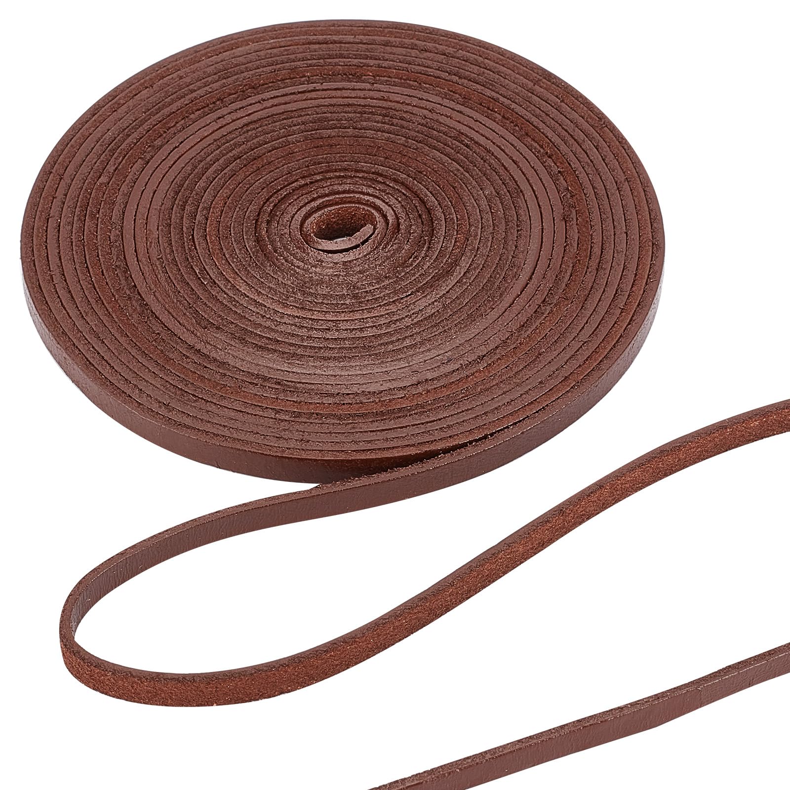 GORGECRAFT 5M 6mm Flat Genuine Leather Cord Cowhide Leather Strips Braiding String Leather Strap Coconut Brown Beading Threads for DIY Leather Crafts Necklace Bracelet Jewellery Boot Laces Making