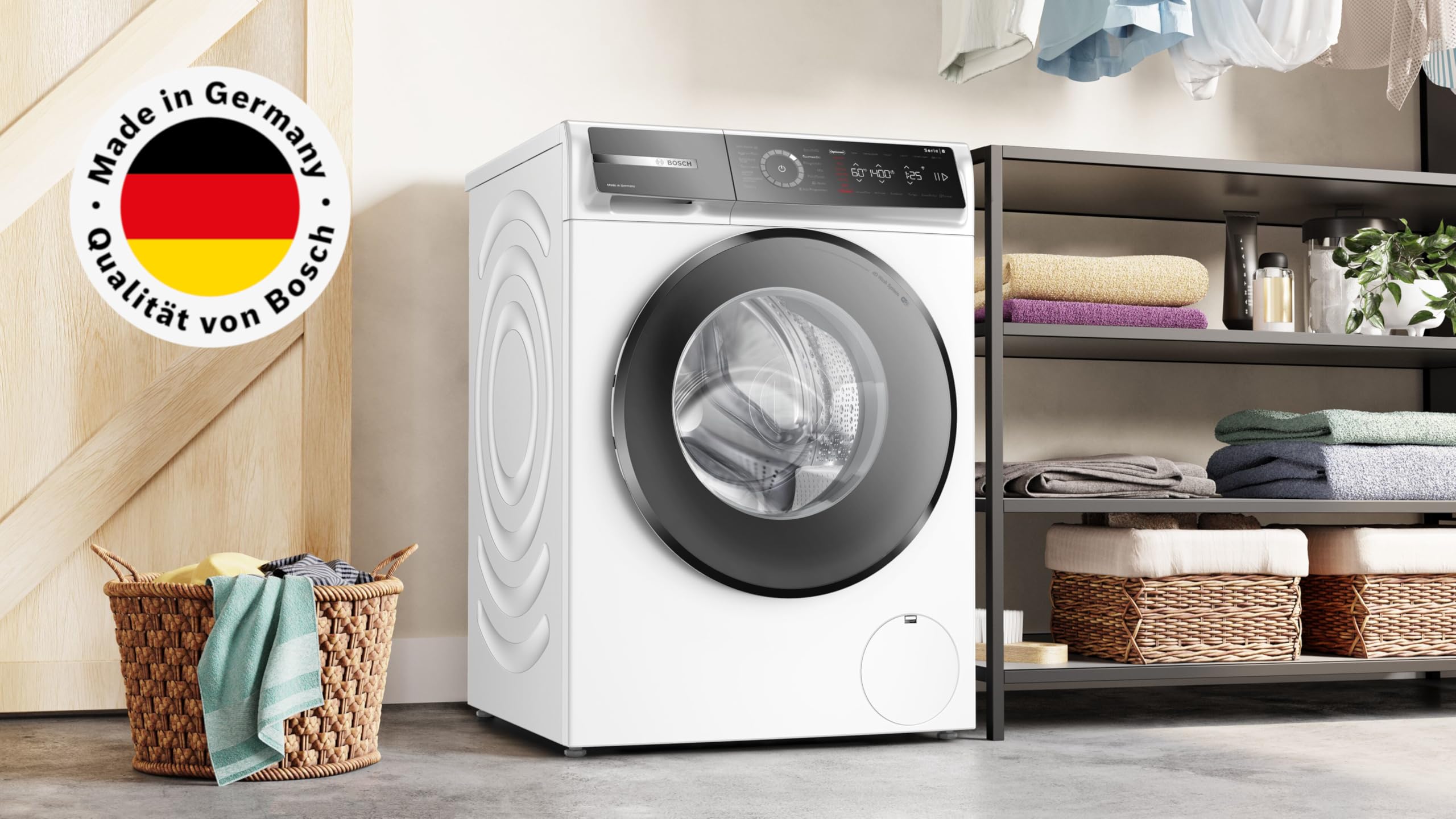 Bosch WGB244072 Serie 8 Waschmaschine 9 kg, 1400 UpM, Made in Germany, ActiveWater Plus, extra leise, Iron Assist & Dampf-Option, Nachlegefunktion, AquaStop, Home Connect, weiß 2