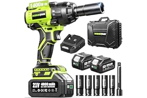 ROBUSTRUE 1400N.m (1032ft-lbs) Cordless Impact Wrench, 1/2 High Torque Brushless Impact Gun, 2400RPM Power, 2 x 4.0Ah Batteries, Fast Charger, Impact Wrench for Heavy Duty Truck RV Mower