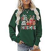 Semisun Just A Girl Who Loves Christmas Sweatshirt for Women Cute Christmas Tree Lights Coffee Cup Graphic Crewneck Tops