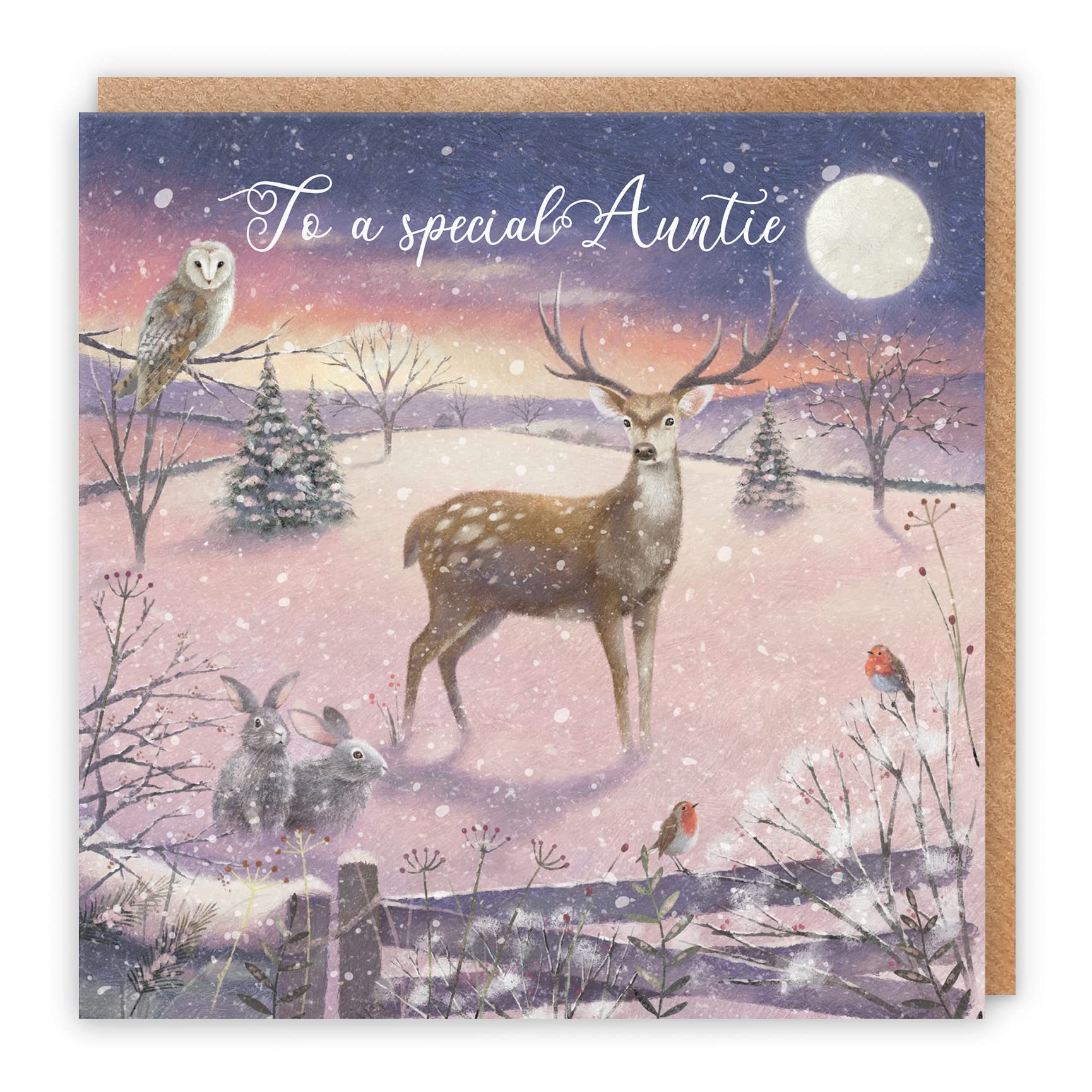 Hunts England - Auntie Christmas Card - 'The Stag' - To A Special Auntie - Card - Milo's Gallery Collection - Christmas Wording Inside - From Niece/Nephew