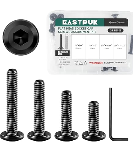 20 PCS 1/4-20 X 1/2 Inch Flat Head Socket Head Screws, 304 Stainless Steel, Fully Threaded - Furniture & Repair Bolts