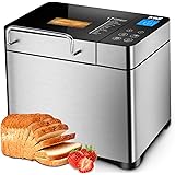 KBS Pro Stainless Steel Bread Machine, 2LB 17-in-1 Programmable XL Bread Maker with Fruit Nut Dispenser, Nonstick Ceramic Pan