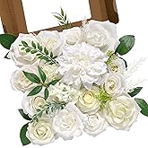 Alecono Artificial Flowers, White Silk Fake Flowers for DIY Wedding Bridal Bouquets, Cake Flowers for Table Centerpieces Baby Shower Party Home Decorations