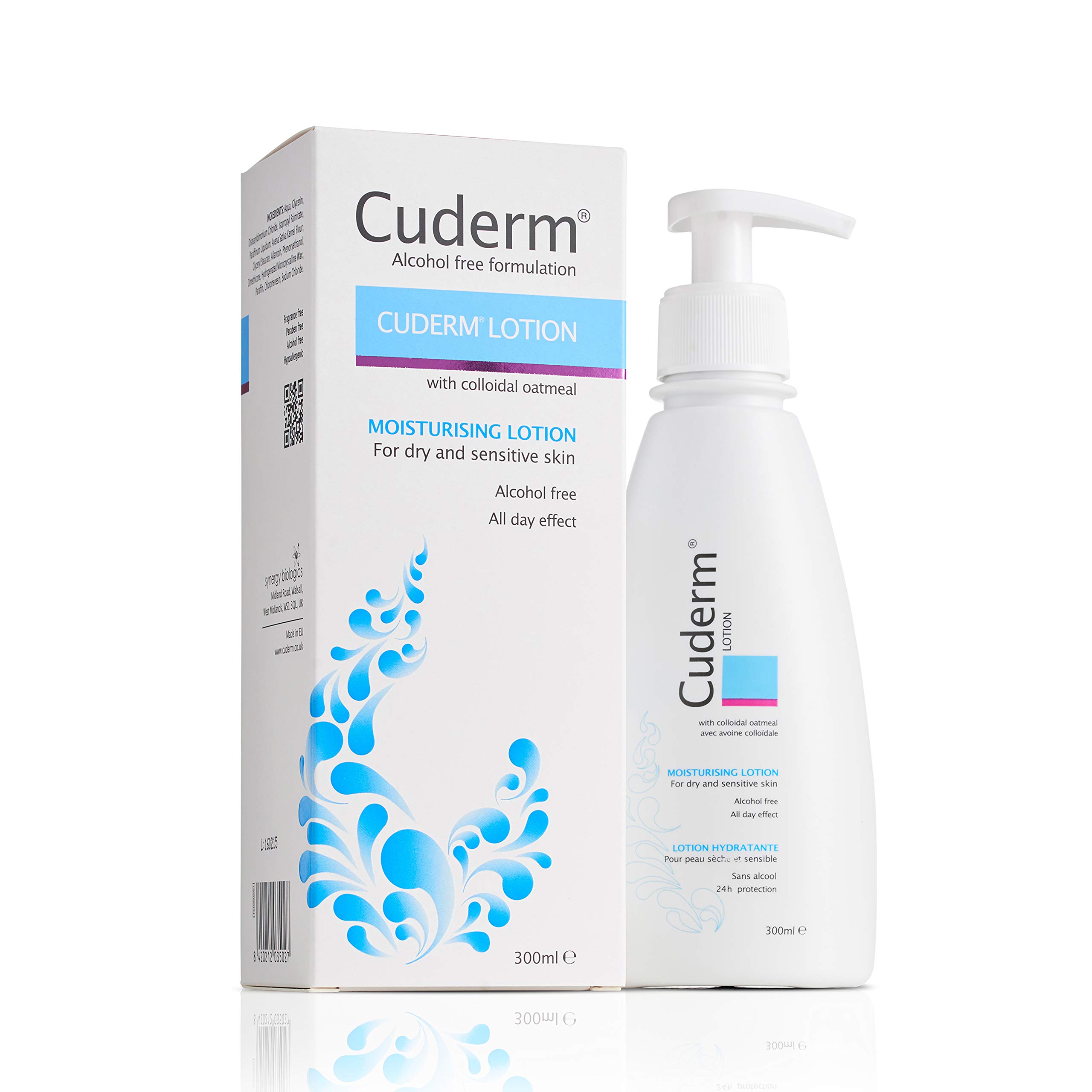 Cuderm Lotion 300ml Alcohol Free Moisturiser for Dry Skin, Eczema on Body | Colloidal Oatmeal | Hypoallergenic | Vegan | Unscented | Free From Steroid, SLS | Cruelty Free