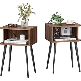 Nightstand Set of 2, Small Bed Side Table for Small Spaces, Mid Century Modern Nightstand End Table with Open Storage, Side T