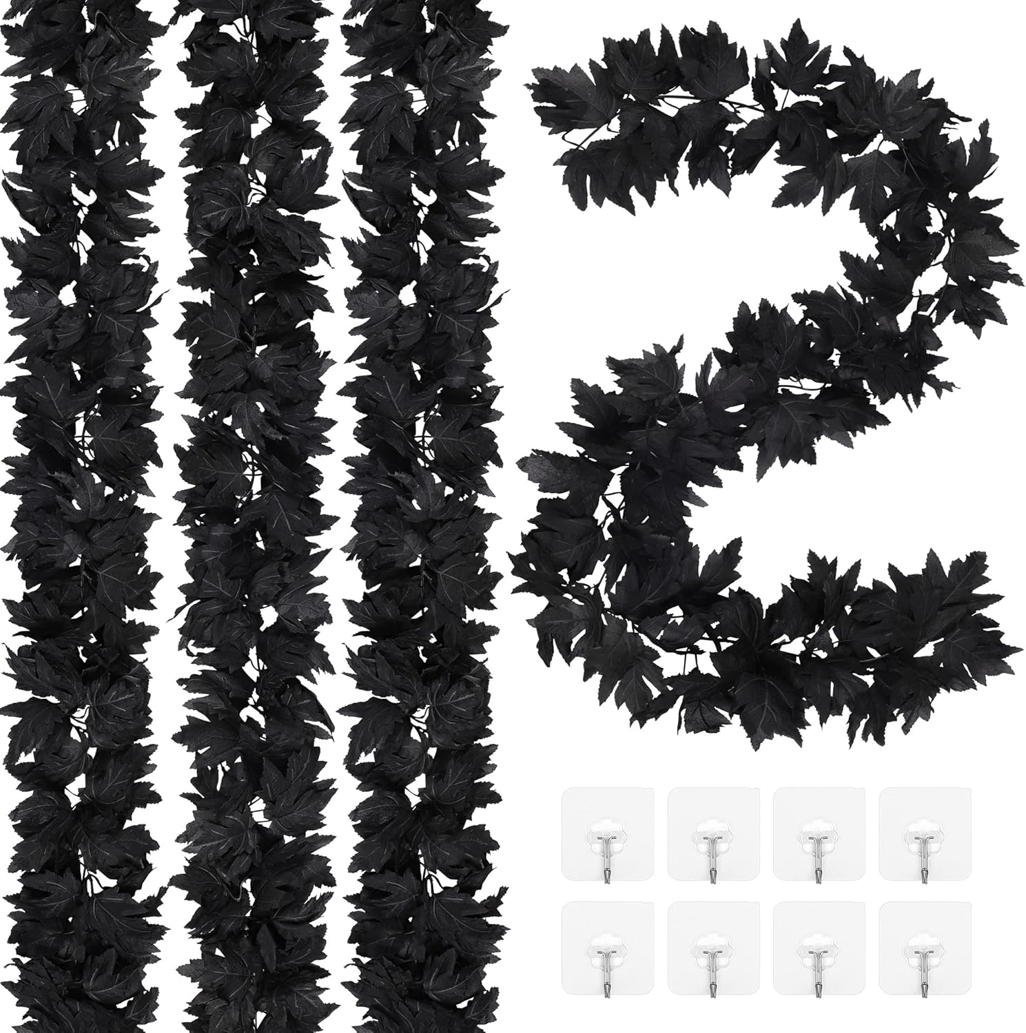 Wreaths, Garlands & Swags - ADXCO 4 Pack Black Fall Maple Garland Decorations 5.8 Feet Halloween Maple Leaf Garland with Hooks Artificial Hanging Foliage Vine Garland Autumn Halloween Thanksgiving Decorations for Home