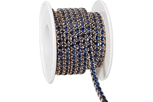 YoungJewl 1 Yards Zircon Crystal Glass Rhinestones Close Chain Round Beaded Trim for Sewing Craft DIY Decoration（3X3MM Sapphire）