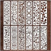 12 Pieces Border Stencils for Painting, Leaf Stencil Template Reusable Furniture Cake Decorative Stencils for Wood DIY Craft Canvas Fabric (12 Border Floral)