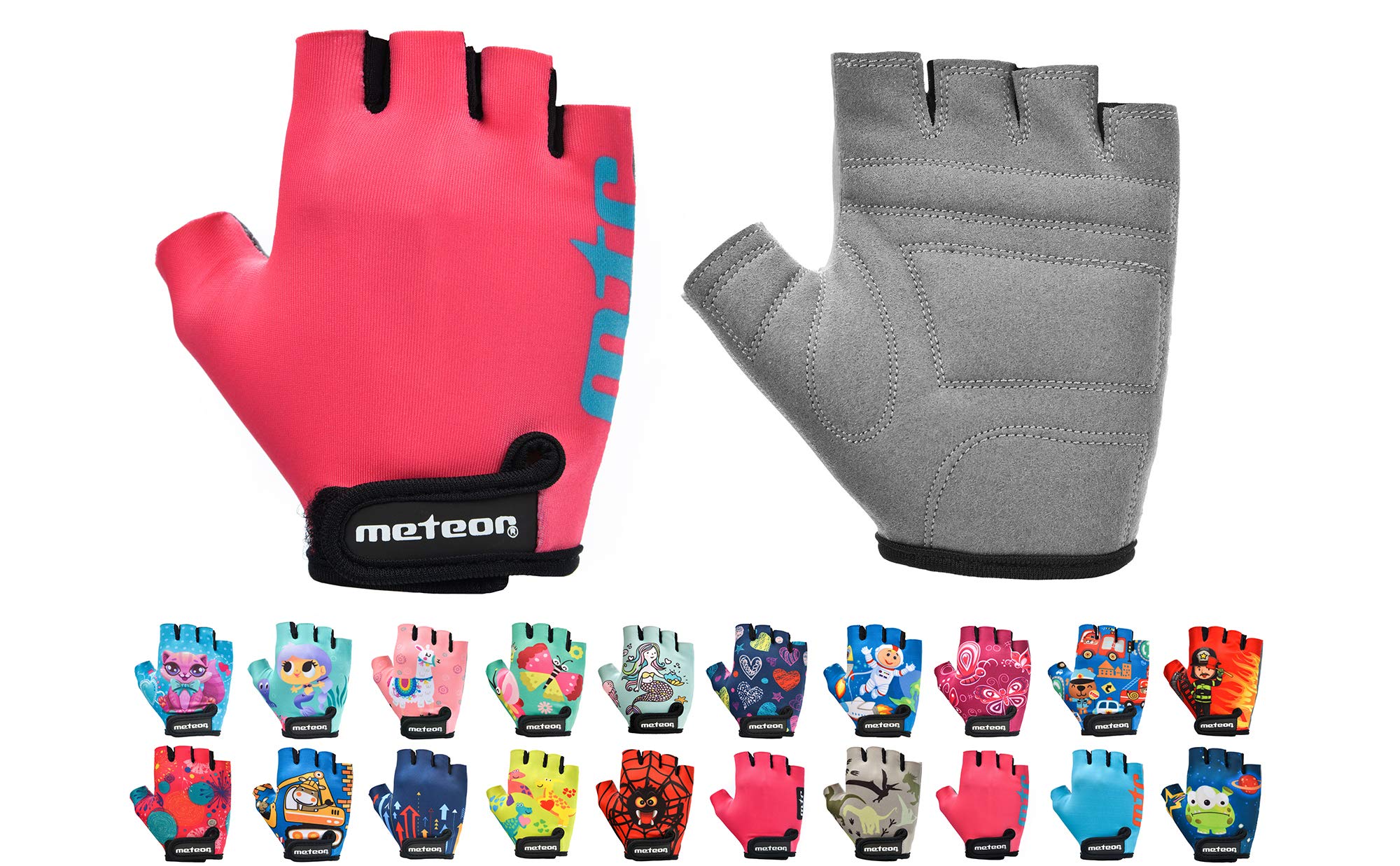 meteor - Cycling Gloves - Bike Accessories - Bicycle – Durable Anti-Slip Fingerless Gloves for Boys and Girls, Soft Padding, Ideal for Kids Bike Cycling - Size: M - Motif : One Pink