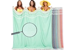 Vicomdy Oversized Cotton Turkish Beach Towel Blanket Giant XL Sandproof Boho Sand Free Towels Huge Jumbo XXL Extra Large Big Throw Quilt Blankets Cloud Aqua