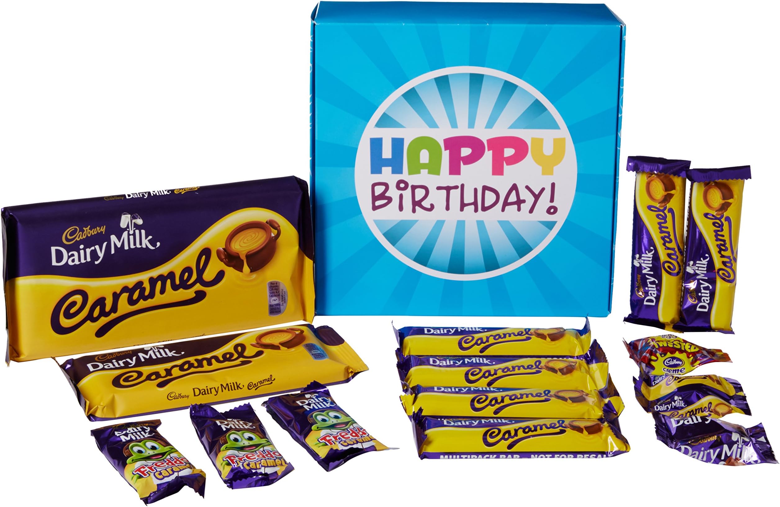 The Ultimate Cadbury Dairy Milk Caramel Chocolate Lovers Happy Birthday Gift Box - by Moreton Gifts - Full of Cadbury Caramel Bars, Nibbles and Freddo Caramel