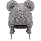Duoyeree Toddler Winter Hat with Earflap Scarf Hood Thick Warm Kids Skull Cap for Baby Girls Boys