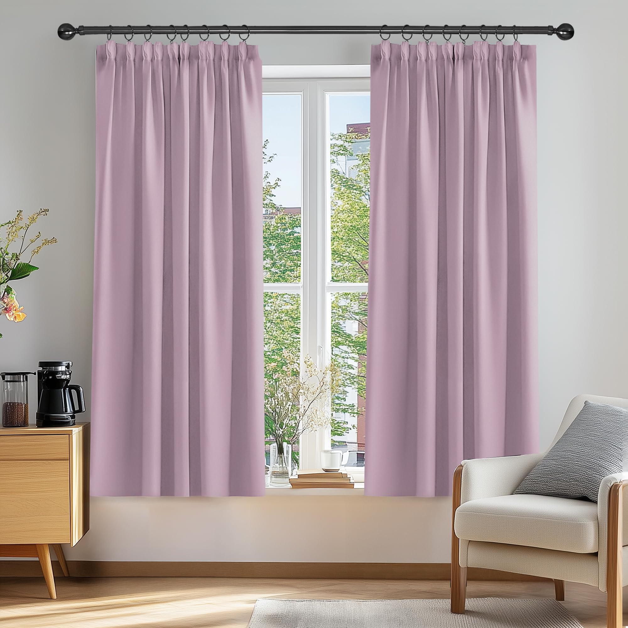 Deconovo Bedroom Blackout Curtains Pencil Pleat Thermal Insulated Tape Top Curtains for Livingroom 46 x 54 Inch Pink Lavender 2 Panels