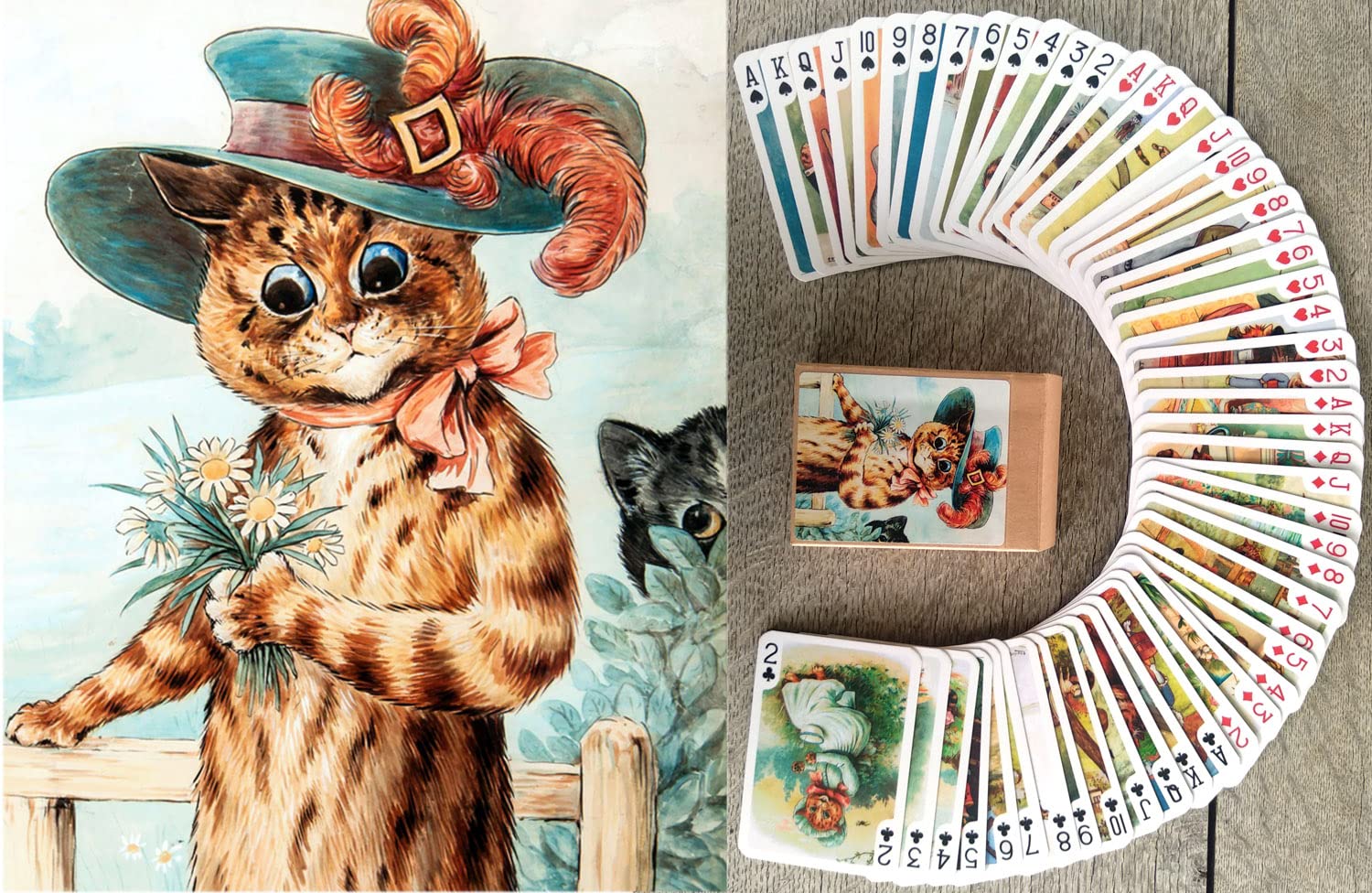 Secret Life of Cats Playing Cards (Poker Deck 54 Cards All Different) Vintage Cats Postcards by Louis Wain