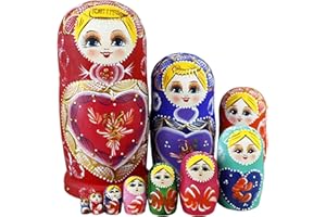 Nesting Dolls 1 Set(10Pcs) Girl Pattern Matryoshka Doll Wooden Colorful Matrioshka Russian Nesting Dolls Stacking Toys for Ki