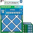 Filterbuy 20x22x1 Air Filter MERV 13 Optimal Defense (6-Pack), Pleated HVAC AC Furnace Air Filters Replacement (Actual Size: 19.50 x 21.50 x 0.75 Inches)