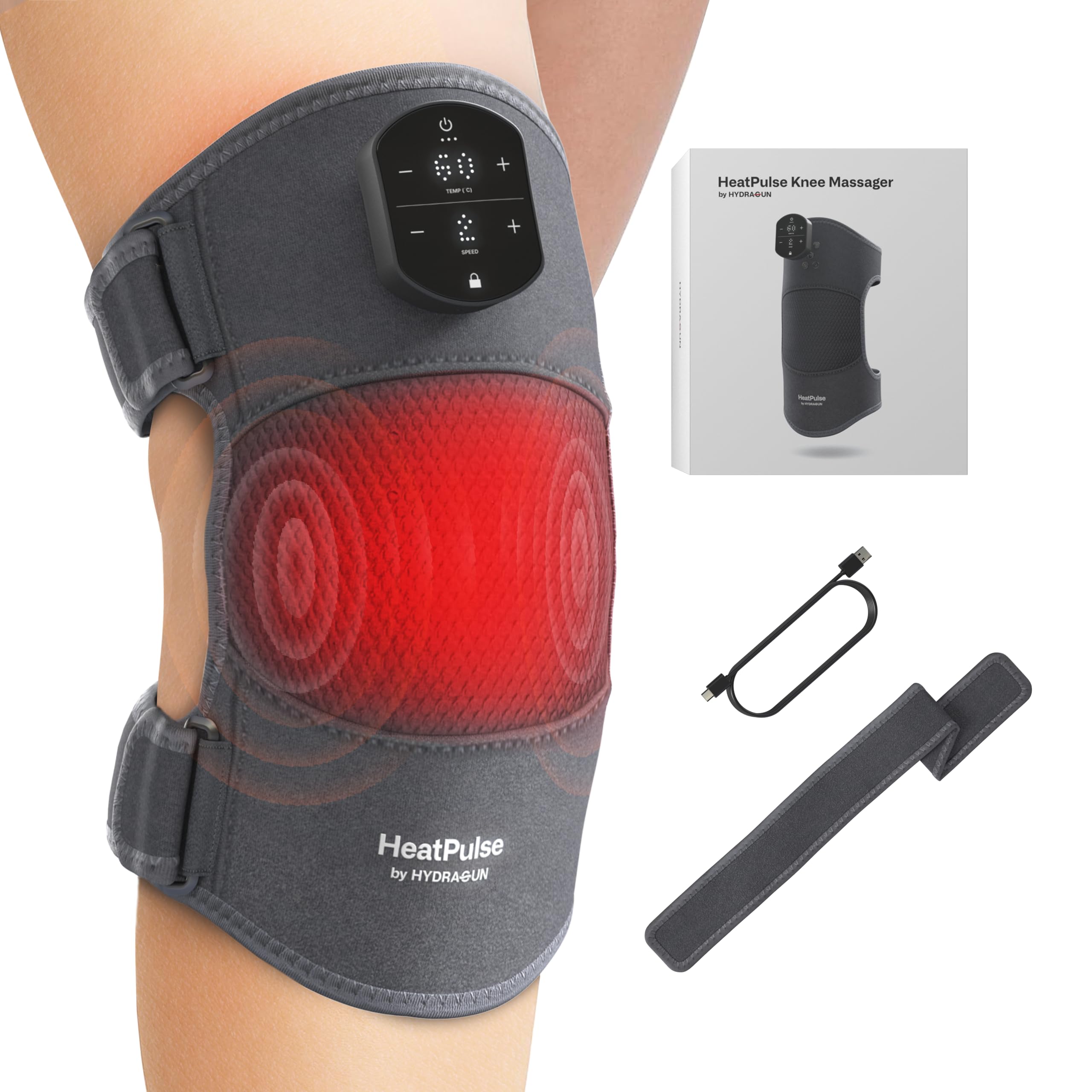 Photo 1 of HYDRAGUN HeatPulse Knee Massager with Heat and Compression - Knee Pain Relief Products for Arthritis - Heated Knee Massager for Pain Relief Deep Tissue - Versatile Leg, Calf, Shoulder, Elbow Massager