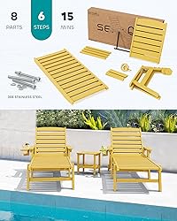 SERWALL Patio Chaise Lounge Chair, 5 Positions