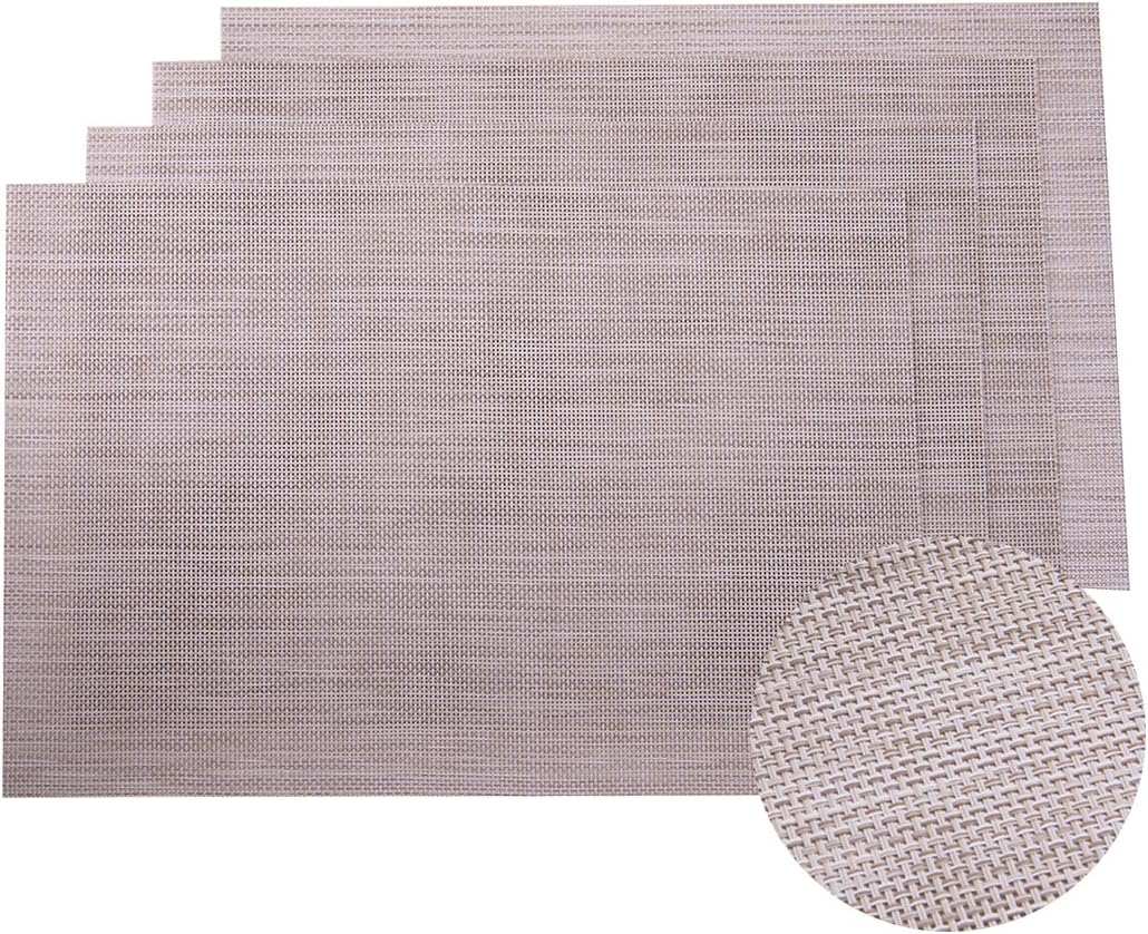 SUNSHINE FASHION Placemats,Placemats for Dining Table,Heat-Resistant Placemats, Stain Resistant Washable PVC Table Mats,Kitchen Table mats (4, Linen): Home & Kitchen