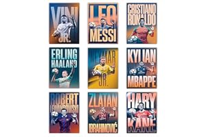 PERA PRINT Famous Soccer Posters, 9 Soccer Posters For Boys Bedroom, Soccer Wall Art, Messi And Ronaldo Poster. Gift for Fan Football, Messi, Ronaldo, Neymar, Vini Jr, Mbappe, Haaland, Kane, Lewandowski, Ibrahimovic Poster Unframed Set Of 9 (8x10”)