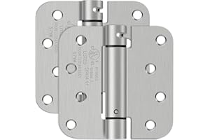 IOQ 4 Inch Self Closing Door Hinges, 5/8" Radius Corners Spring Loaded Hinges for Exterior, Garage, Front and Back Door, UL Listed, for Left and Right Hand Door, Brushed Nickel, 2 Pack