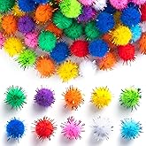 Alpinleux 100 Pcs Glitter Small Pom Poms for Crafts, Assorted Sparkle Pom Pom Balls, Mini Fluffy Craft Pompoms, Soft Pompoms for Art Crafts, DIY Decorations (0.59 inch, Random Mixed Color)