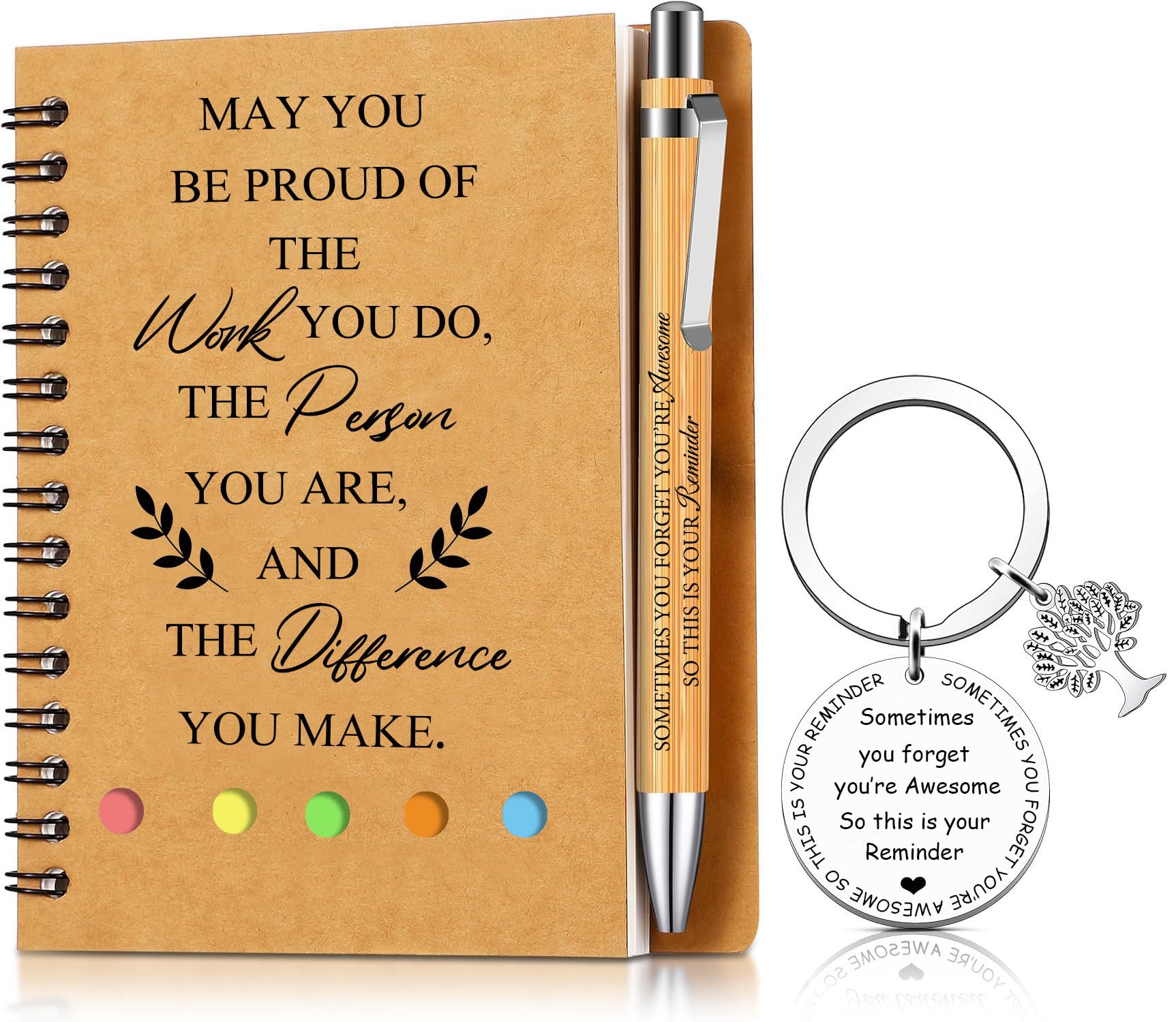 Sunwuun 3 Pcs Thank You Gift for Women, Leaving Gifts for Colleagues Teacher Leaving Gifts Employee Appreciation Gift Inspirational Notebook Pen Kraft Lined Notepad Gift for women