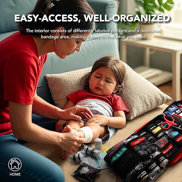 430 PIECE FIRST AID KIT, WELL-ORGANIZED PREMIUM WATERPROOF COMPACT TRAUMA MEDICAL KITS FOR ANY EMERGENCIES, IDEAL FOR HOME, OFFICE, CAR, TRAVEL, OUTDOOR, CAMPING, HIKING, BOATING (RED)