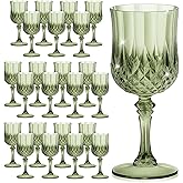 HTTBEIZI 7OZ Plastic Wine Glasses, Disposable Goblets Drinking Glasses Crystal Vintage Water Cups Unbreakable Champagne for Valentine’s Day, Wedding, Parties (24, Light Green)