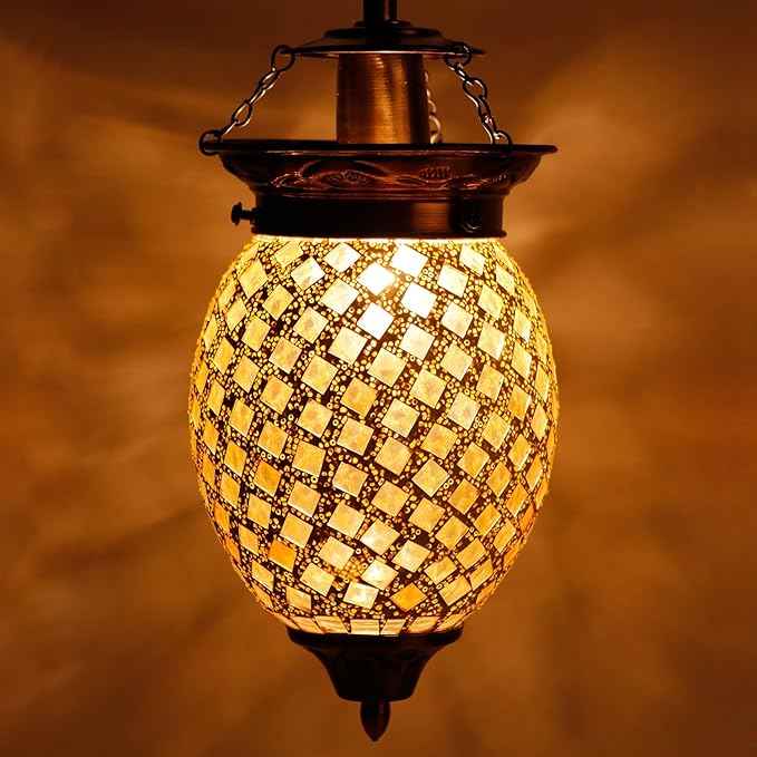 EarthenMetal Handcrafted Mosaic Decorated Glass Hanging Light (Beige)