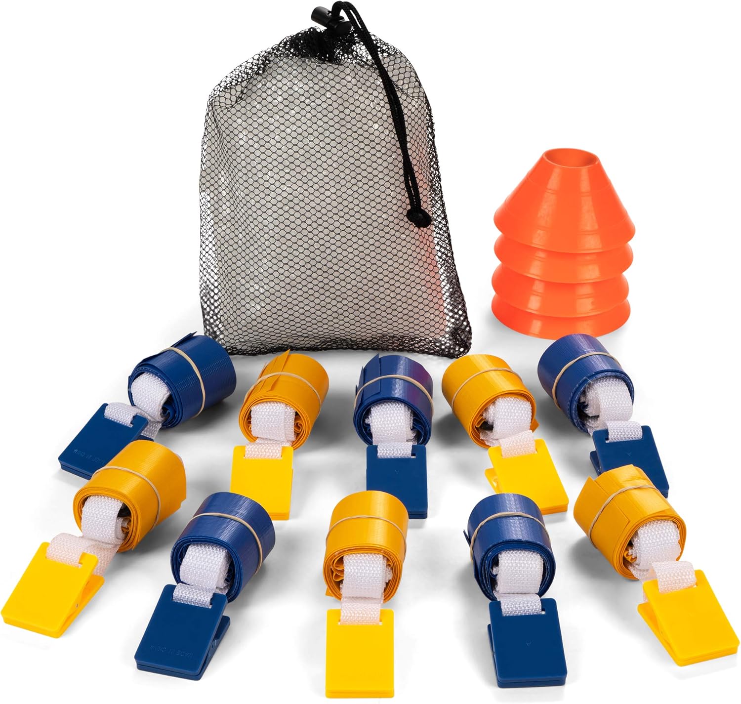 Champion Sports Deluxe Flag Football Game Set Flag Football Equipment - Game Sets with 5 Blue Flag Football Belts, 5 Yellow Flag Football Belts, 4 Orange Disc Cones and Mesh Carrying Bag : Clothing