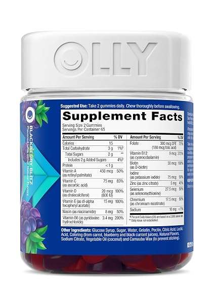 OLLY MEN’S MULTI GUMMIES, SUPPORTS OVERALL WELLNESS,* VITAMINS A, C, D, E, BS & ZINC, BLACKBERRY BLITZ FLAVORED, 65 DAY SUPPLY – 130 COUNT
