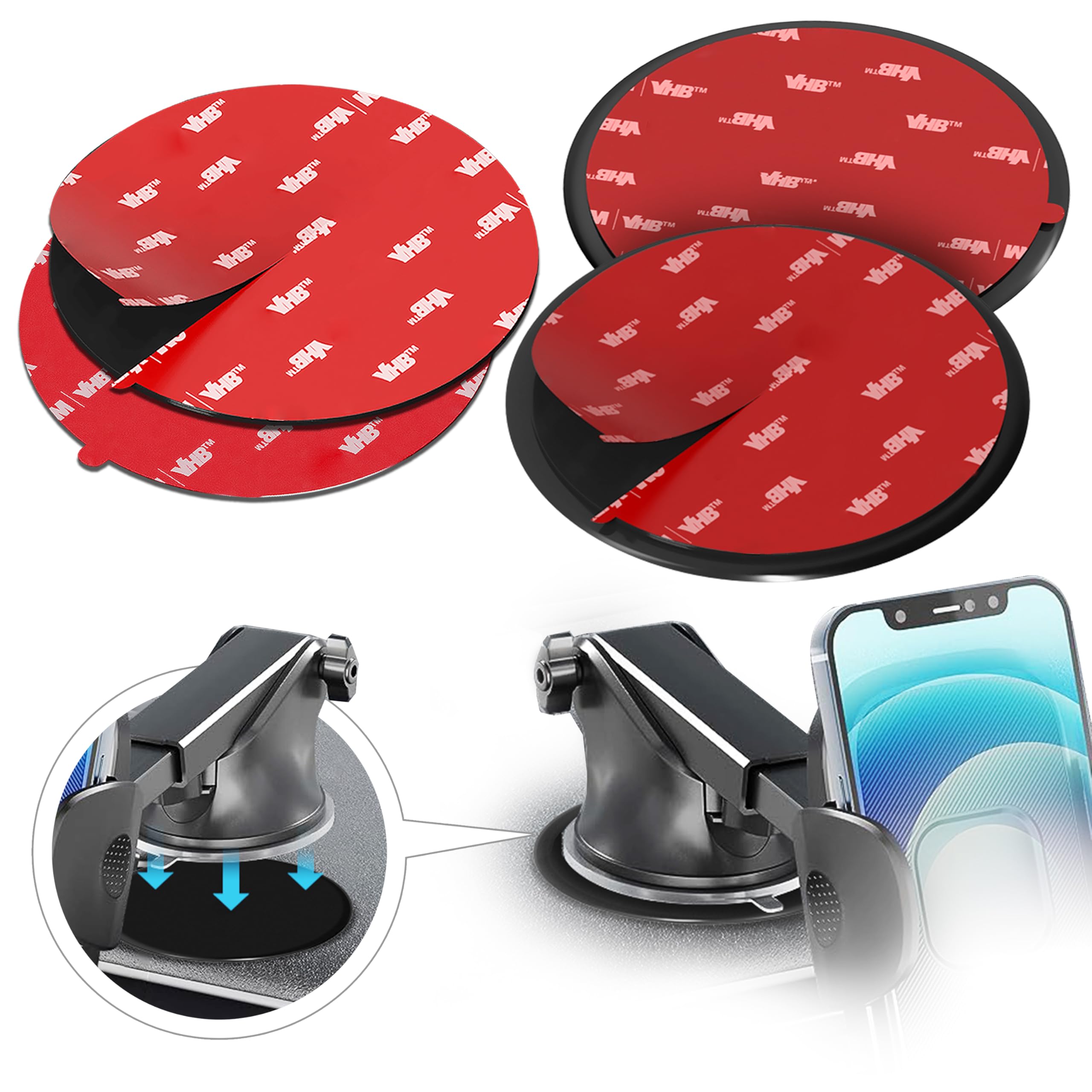 Dashboard Adhesive Mounting Disk Set for Suction Cup Car Mounts – 3.15" (80mm) Flat Surface Pad for Phone Holder & GPS – Strong Hold on Curved Dashboards – Includes 2 Disks & 2 Replacement Pads