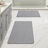 MIULEE Set of 2 Ultra Thin Bathroom Rugs, Rubber Bath Mats for Bathroom Non Slip, Quick Dry Absorbent Bath Rug Machine Washable, Fit Under Door, Shower, Sink, Home Decor, Grey, 17x27 Inch