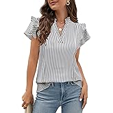 Blooming Jelly Womens Dressy Casual Tops Ruffle Short Sleeve V Neck Shirts Elegant Business Work Blouse