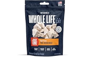WHOLE LIFE PET PRODUCTS Whole Life Cat Just One Chicken Freeze Dried Cat Treats - Human Grade High Protein Food, Healthy Training Snacks, Freeze Dried Chicken Food Toppers, USA Made Natural Treats - 10 oz (Pack of 1)