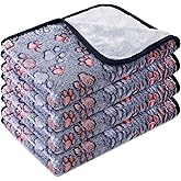 Tatuo 4 Pcs Dog Blanket for Pet Cat Blankets Indoor Puppy Teething Stuff Toys Paw Print Fleece Soft Blanket Sleep Mat for Guinea Pig Cage(Blue,Small(24 x 16 Inch),Square)