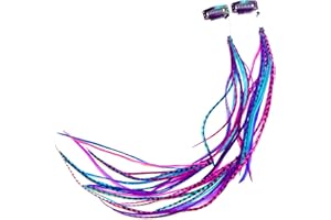 FEATHER LILY Feather Hair Clips, Long Hippie Boho Indian Accessories, Real Clip on Feather Extensions (Pink/Blue/Purple)