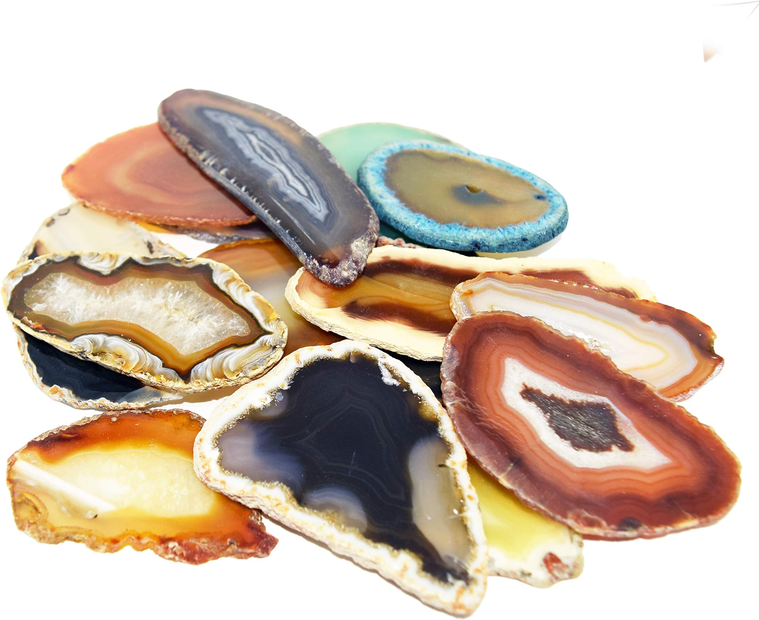 Jurassic Jacks 12pcs Agate Mixed Colour Agate Geode Slices Pack, Assorted Crystals