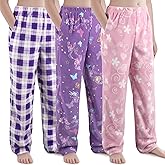 IHU 3 Pack Girls Pajama Pants Micro Fleece Soft PJ Bottoms for Kids Cute Print Lounge Sleep Clothes with Pockets