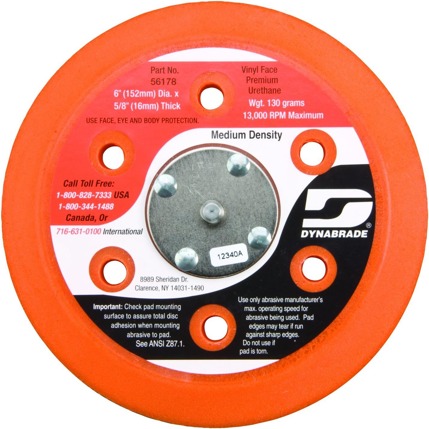 Dynabrade 56178 Vacuum Disc Pad, 6-Inch Diameter