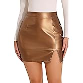 GUANYY Womens Leather Skirt High Waisted Stretchy Slit Faux Pleather Bodycon Party Mini Skirts