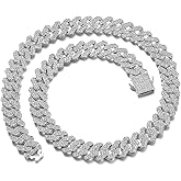 Saintda Cuban Link Chain for Men Women Iced Out Silver/Gold/Rose Gold Miami Cuban Necklace Bling Diamond Chain Hip Hop Jewelry with Gift Box