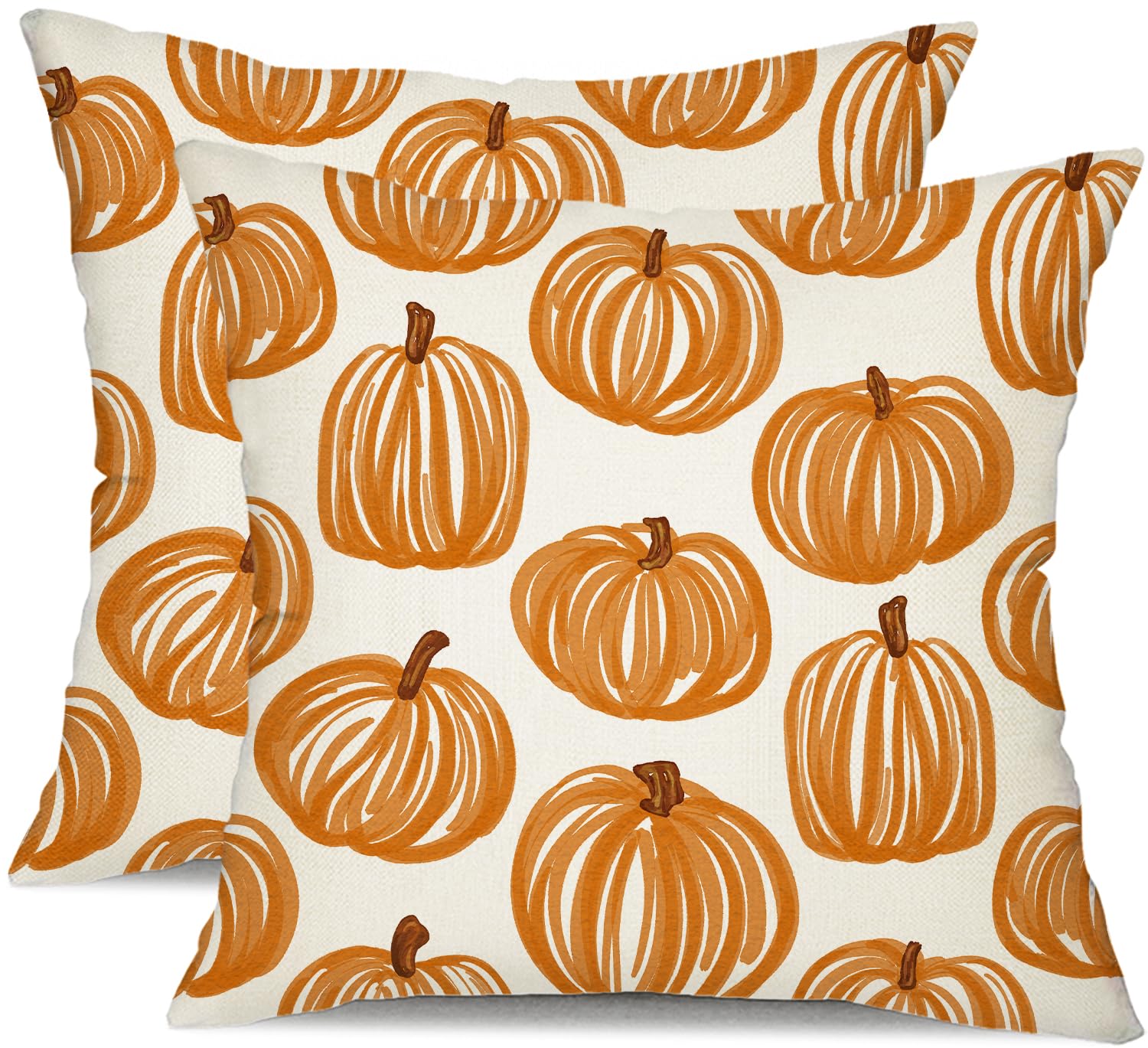Photo 1 of DFXSZ Fall Pillow Covers 16x16 inch Set of 2 Fall Decoration Orange Thick Lines Pumpkin Decor White Autumn Outdoor Pillow Cover Thanksgiving Decoration for Home Couch 118B