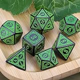 QMay DND Dice Polyhedral Set 7 Pieces Green Engraving D20 D12 D10 D8 D6 D4 view 4