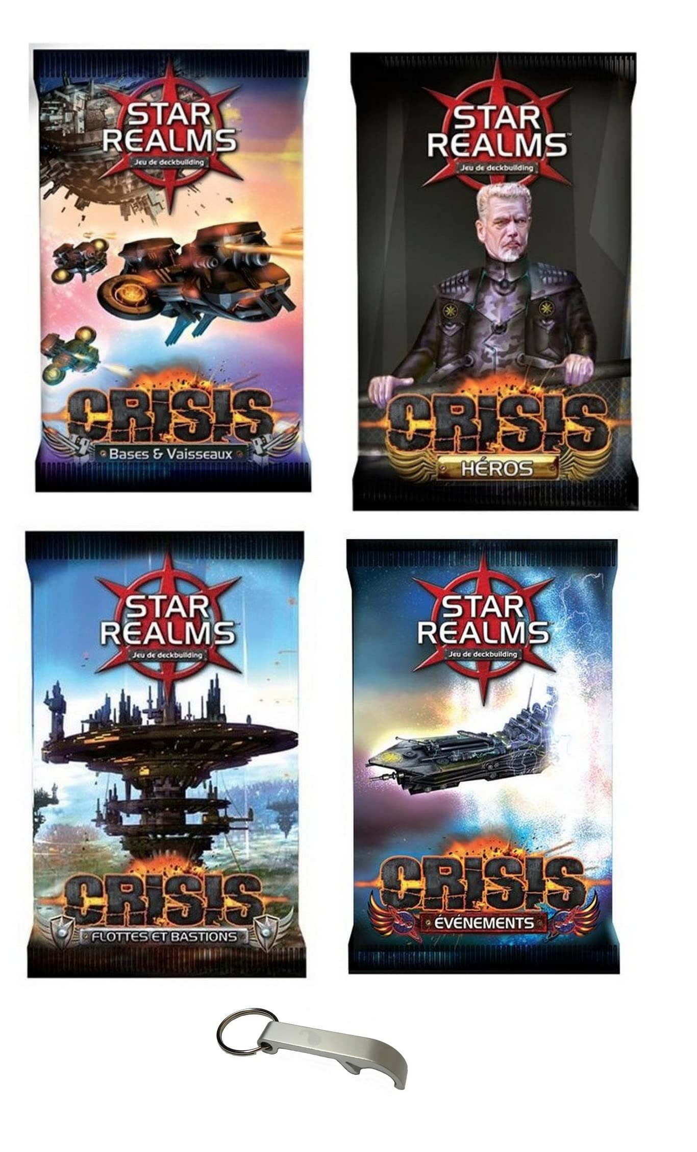 Set Star Realms French Version Crisis Pack: Events, Heroes, Bases and Ships, Fleets and Bastions + 1 Blumie Bottle Opener (Crisis)