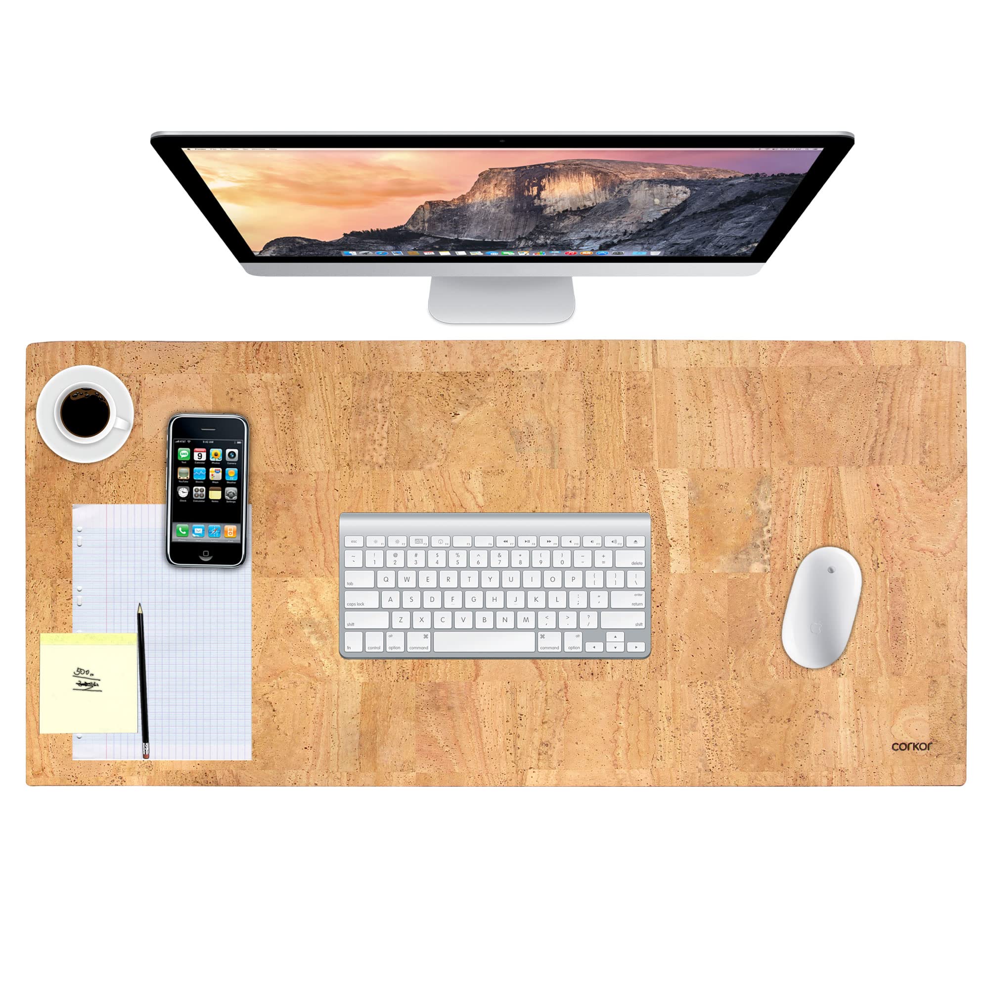 Corkor Cork Desk Pad – Table Mat - Vegan Leather – Cruelty Free – Eco Friendly - Light Brown