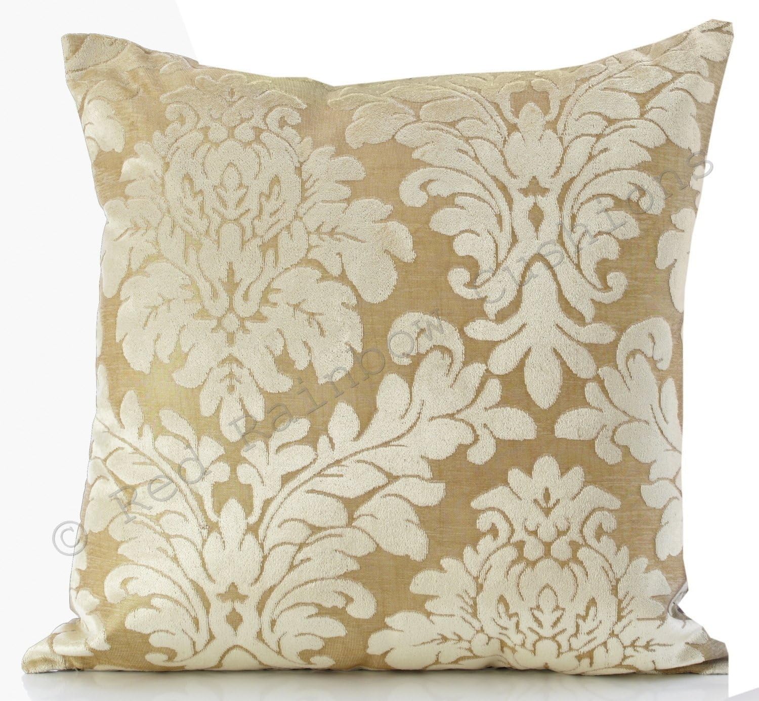Luxury Gold & Cream Super Soft Flocked Velvet Damask 18" Cushion Cover