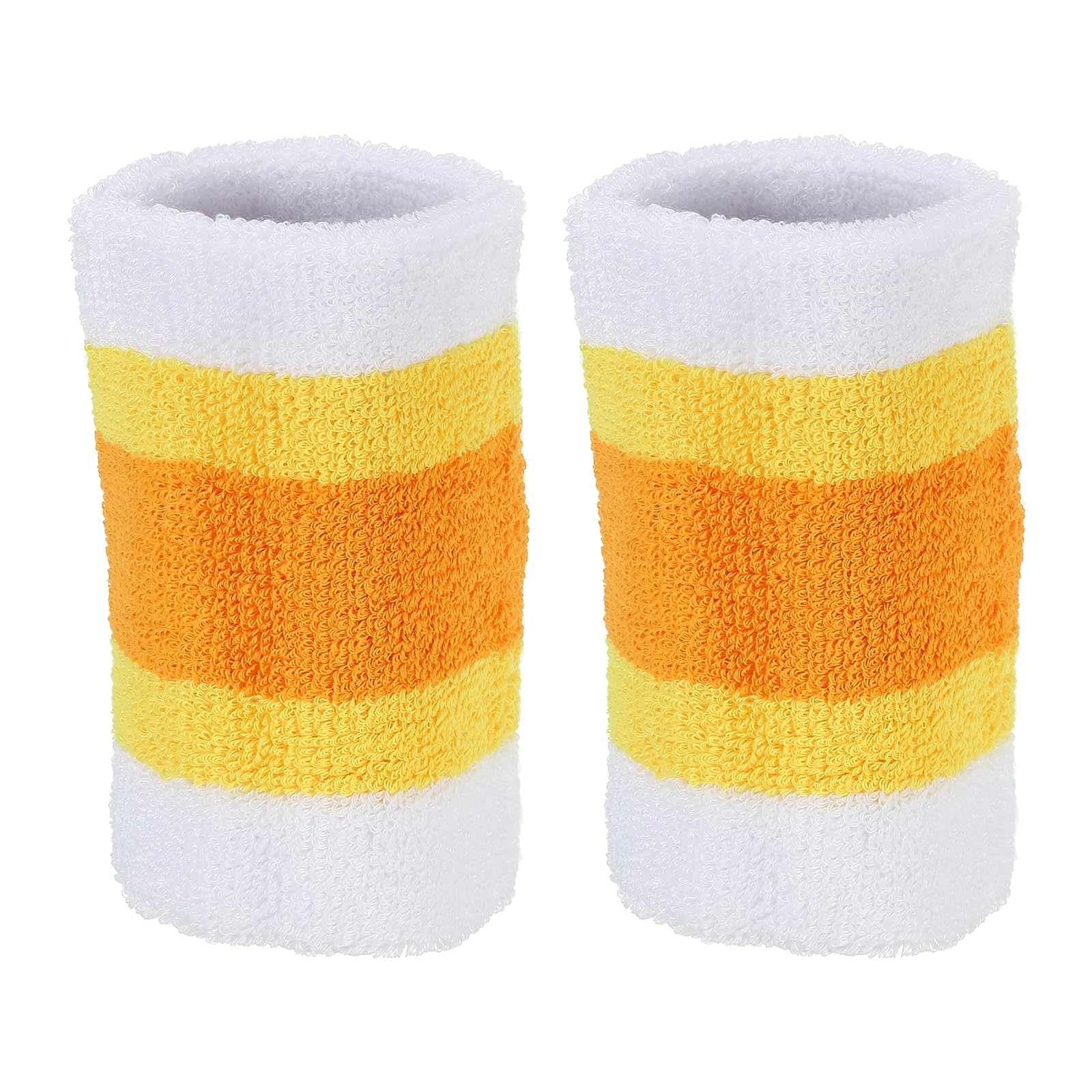 PATIKIL Sports Wristbands 8x10cm, 2 Pack Athletic Cotton Terry Cloth Absorbent Wrist Sweatband for Tennis Basketball Working Out Running, White Yellow Orange